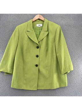Le Suit Blazer Womens 16W Green Button Up Peak Lapel 3/4 Sleeves Jacket Career